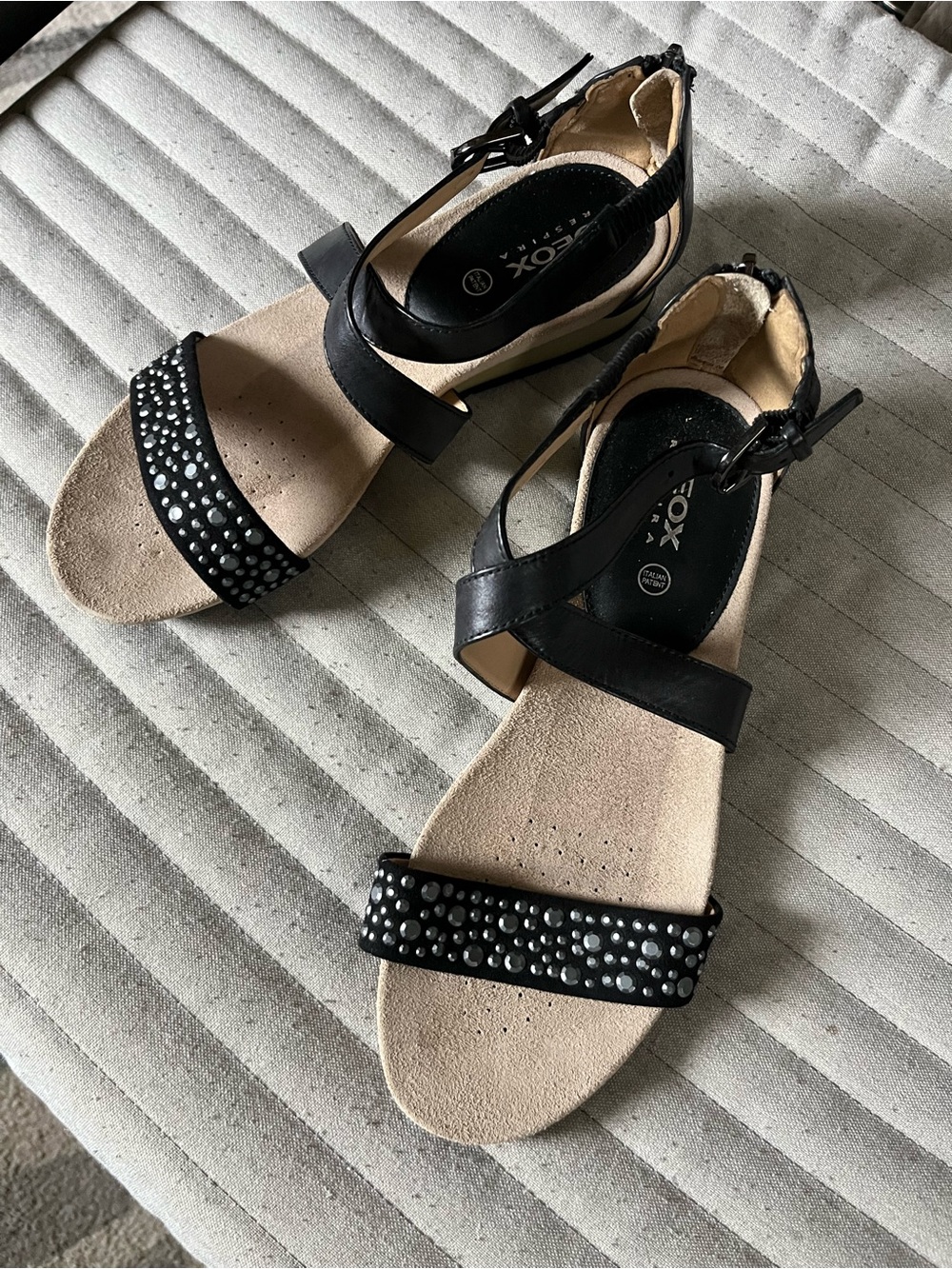Geox Black Studded Open-Toe Ankle-Strap Sandals